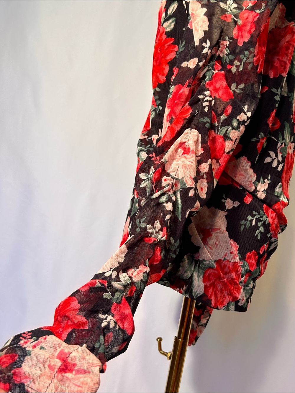 Black Red Floral Mesh Ruched Sweetheart Top XXL Whimsigoth Cottagecore - Picture 5 of 12